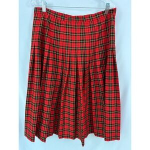 Inner Visions Pleated Skirt Womens 10 Red Plaid Excellent Vintage Midi Preppy